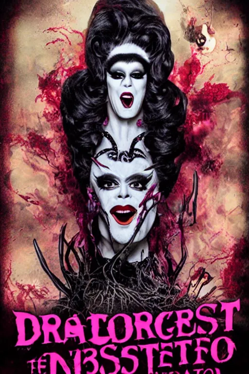 Image similar to drag queen monster in horrific eldritch horror movie poster