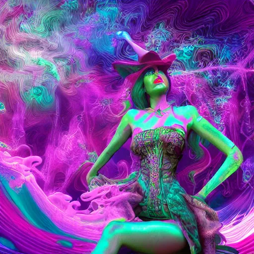 Image similar to psychadelic witch, hyper detailed, flowing psychadelic background intricate and detailed, 8 k, octane render