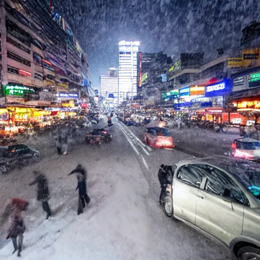 Image similar to center of bangkok crowded with people and vehicles during a snowstorm