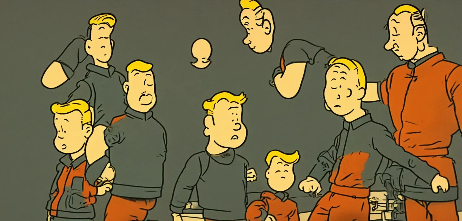 Image similar to Tintin portrait, high detail, warm lighting, volumetric, a draw by Herge