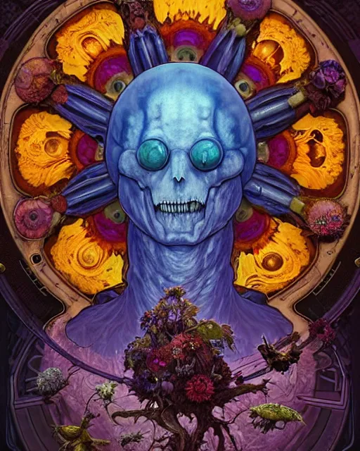 Image similar to the platonic ideal of flowers, rotting, insects and praying of cletus kasady carnage thanos dementor wild hunt doctor manhattan chtulu mandelbulb mandala ponyo bioshock davinci heavy rain, d & d, fantasy, ego death, decay, dmt, art by artgerm and greg rutkowski and alphonse mucha