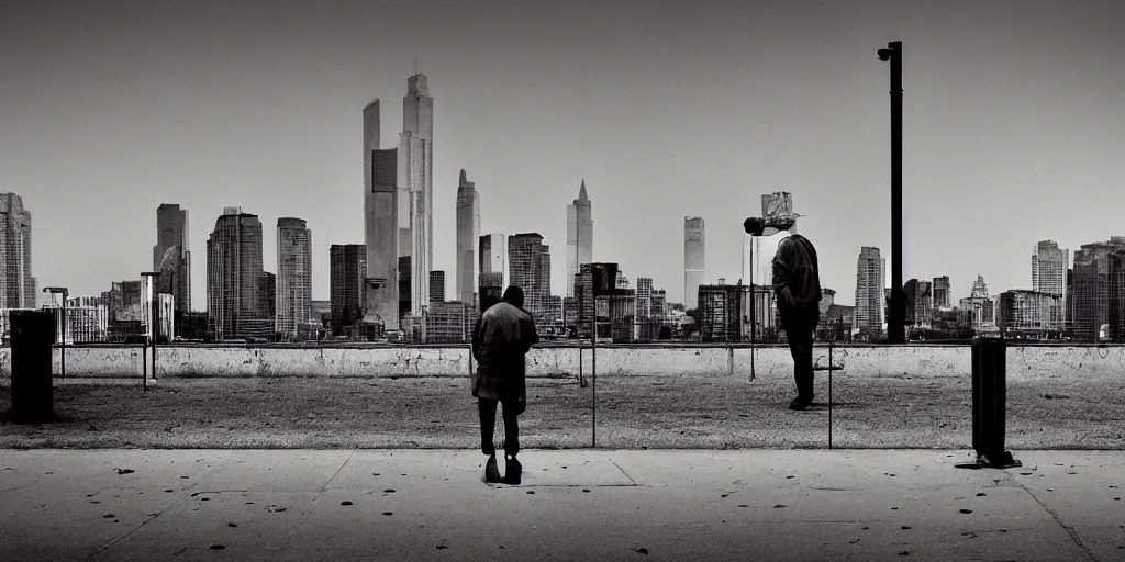 Image similar to lonely urban landscape with a few people standing by marc trujillo, emotional emptiness