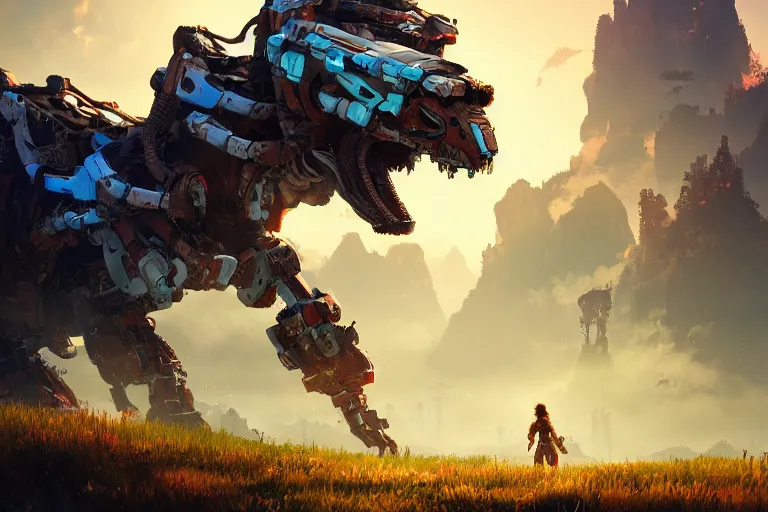 Image similar to rollerback machine creature robot of horizon forbidden west horizon zero dawn radiating a glowing aura global illumination ray tracing hdr fanart arstation by ian pesty and alena aenami artworks in 4 k