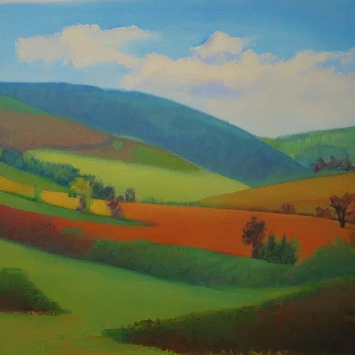 Prompt: amateur landscape painting of the czech countryside