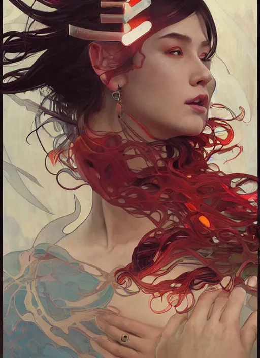 Image similar to symmetry! portrait of sandman, red spike aura in motion, floating pieces, painted art by tsuyoshi nagano, greg rutkowski, artgerm, alphonse mucha, spike painting