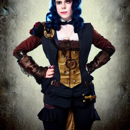 Prompt: portrait of emily hampshire in steampunk cosplay
