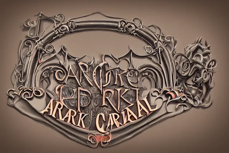 Image similar to 3d sculpt of an arched gothic ironwork sign for a circus called 'the dark metal carnival', artstaton, digital illustration