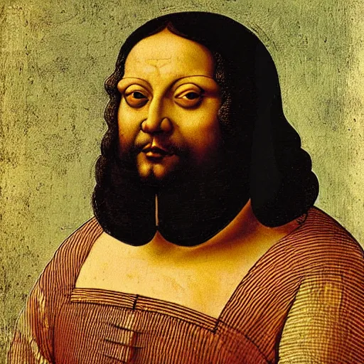 Image similar to a portrait of a fat but strong black haired king in the style of leonardo da vinci