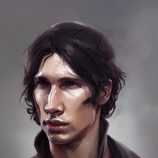 Image similar to portrait of a man by greg rutkowski, ben solo, messy black hair, tall and slender, star wars expanded universe, he is about 3 0 years old, wearing a flying jacket, friendly and trustworthy, highly detailed portrait, digital painting, artstation, concept art, smooth, sharp foccus ilustration, artstation hq