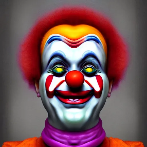 Prompt: portrait of a surprised clown, concept art, digital art, highly detailed