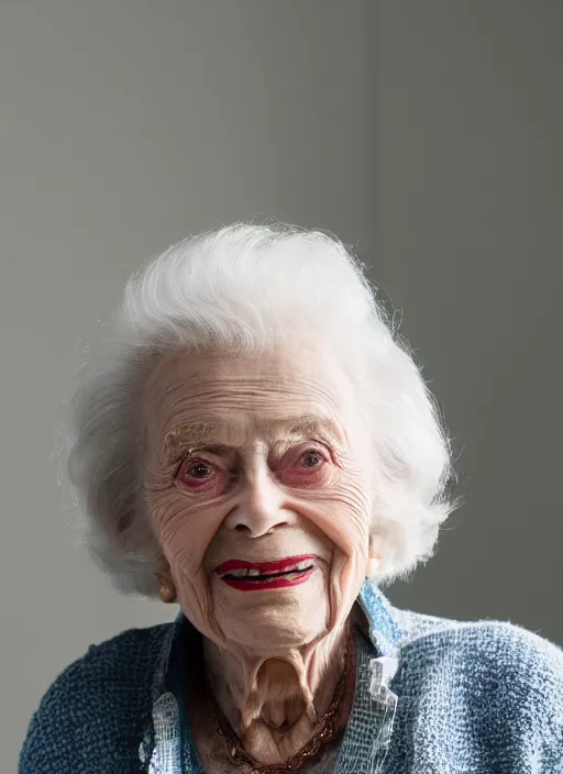 Prompt: DSLR photo portrait still of 85 year old age 85 Margot Robbie at age 85!!!, 85mm f1.8