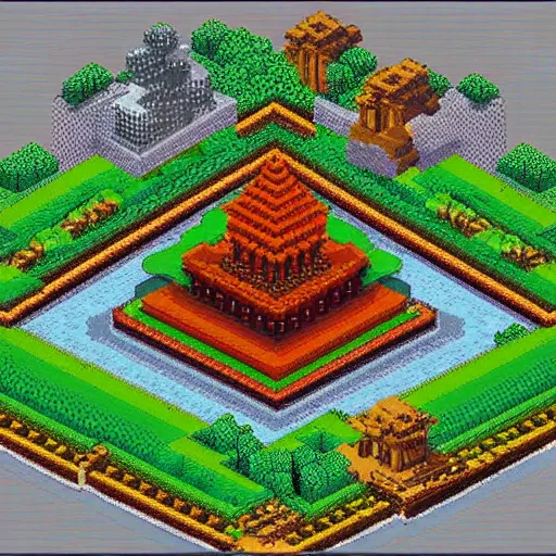 Prompt: isometric pixel art forest temple