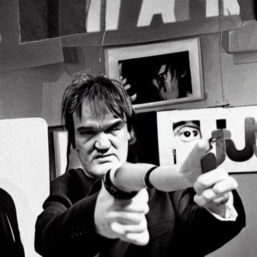 Image similar to quentin tarantino pointing at hundreds of human feet
