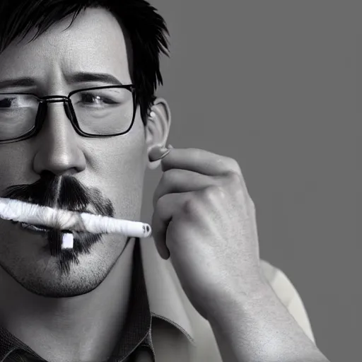 Prompt: 3 d render of markiplier smoking a cigarette, unreal engine, dslr, award winning, 8 k, octane beautifully detailed render, cold lighting, cinematic lighting, detailed photo,