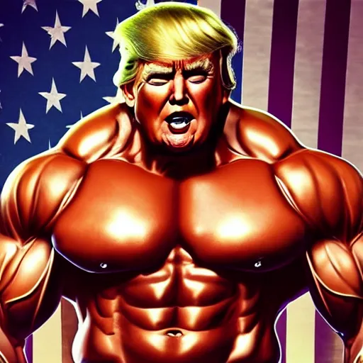 Image similar to trump with big muscles, artstation, detailed