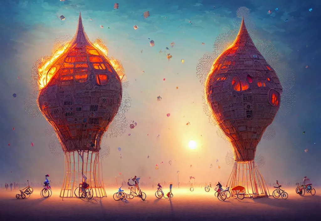 Image similar to A beautiful illustration of burning man festival, trending on artstation, WLOP, cgsociety by Gediminas Pranckevicius, trending on cgsociety, bokeh, fractal Thunder glow by dan mumford