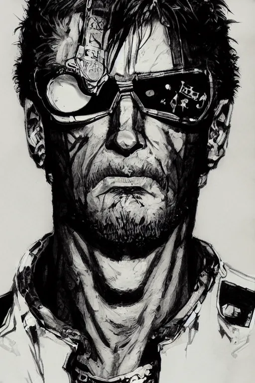 Image similar to portrait of punished duke nukem, concept art by yoji shinkawa, felt tip pen