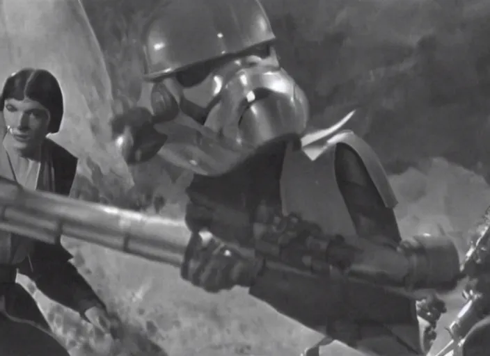 Prompt: a still from Star Wars (1930)