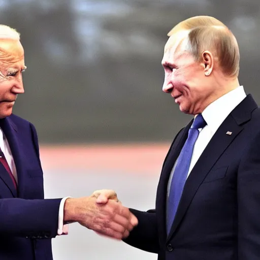 Image similar to biden and putin playing rock paper scissors, no one wins because both of them played scissors