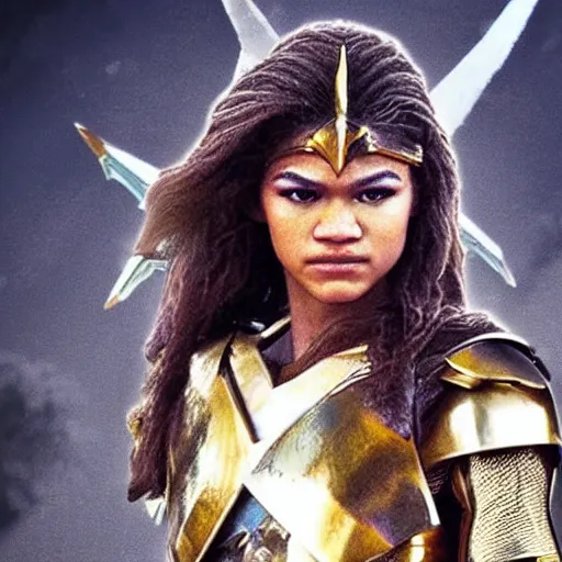 Image similar to Zendaya as a Valkyrie warrior