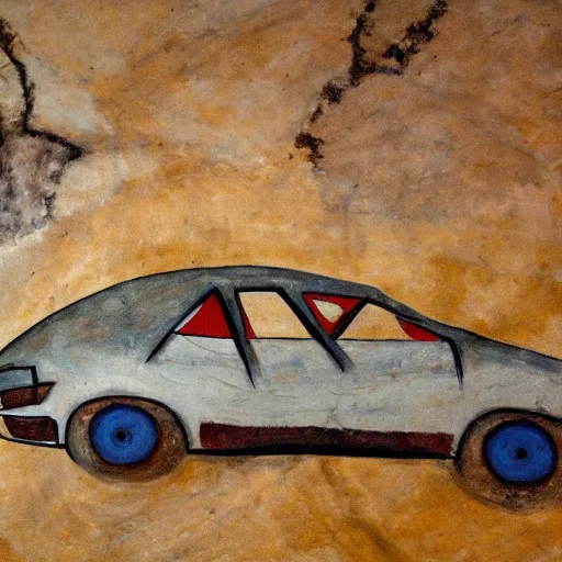 Prompt: prehistoric painting of an Audi A4 in Lascaux