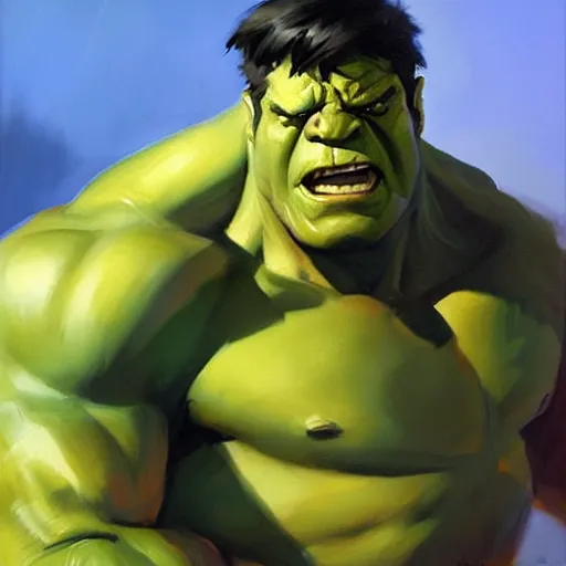 Image similar to Greg Manchess portrait painting of the Hulk as Overwatch character, medium shot, asymmetrical, profile picture, Organic Painting, sunny day, Matte Painting, bold shapes, hard edges, street art, trending on artstation, by Huang Guangjian and Gil Elvgren and Sachin Teng