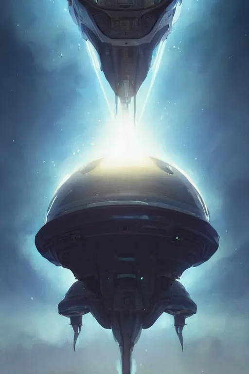 Image similar to alien spaceship above planet earth, digital art illustrated by greg rutkowski and moebius and loish and artgerm, painterly, illustration, backlit, rendering, highly detailed 8 k, intricate, lifelike, soft light, concept art, cinematic lighting, intricate details, octane rendering, trending on artstation, featured on behance masterpiece