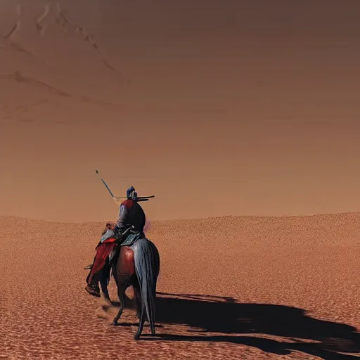 Prompt: a samurai riding a horse on mars