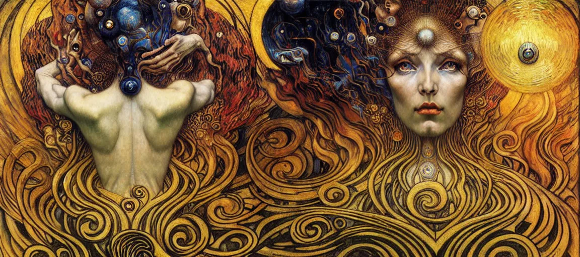 Image similar to Divine Chaos Engine by Karol Bak, Jean Delville, William Blake, Gustav Klimt, and Vincent Van Gogh, symbolist, visionary