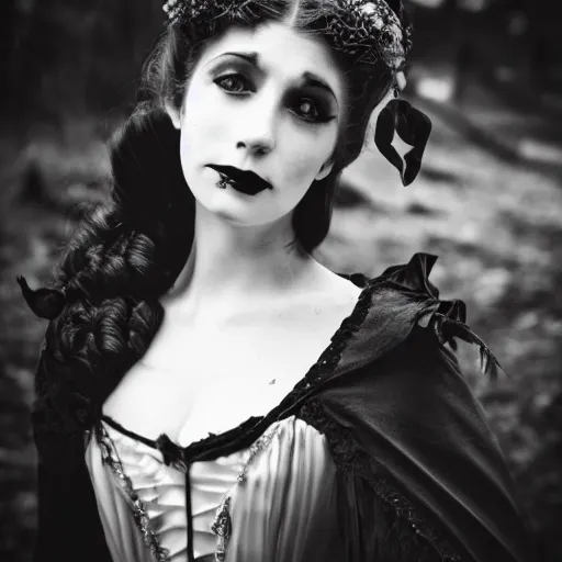 Image similar to A beautiful portrait of a lady vampire, victorian, '20, ominous, dracula, photography, 35mm, depth of field, bokeh, soft light, cinematic