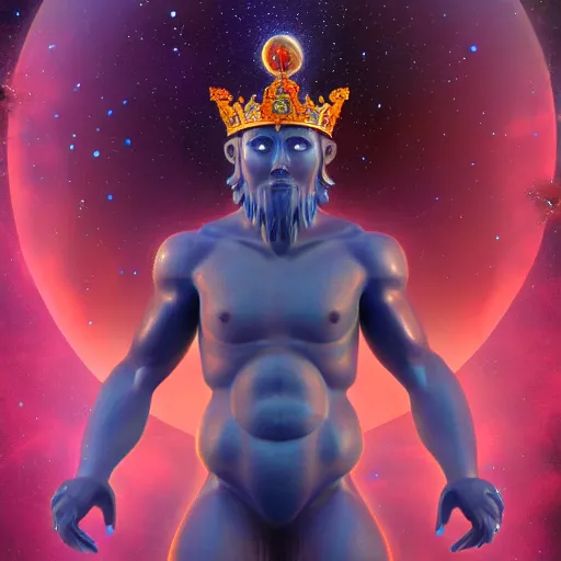 Image similar to cosmic king god who's body made of cosmos, detailed, octane, arstation, concept art