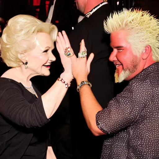 Image similar to guy fieri high fiving betty white