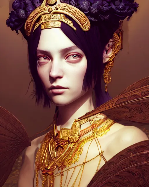 Prompt: high priestess of the wind, beauty portrait, chocolate. ornate, intricate background, complex 3 d render by ilya kuvshinov, greg rutkowski, craig mullins, ruan jia, thomas kinkade, victo ngai. unreal engine, blender, octane, ray tracing. sharp focus, masterpiece, post processing, deviantart