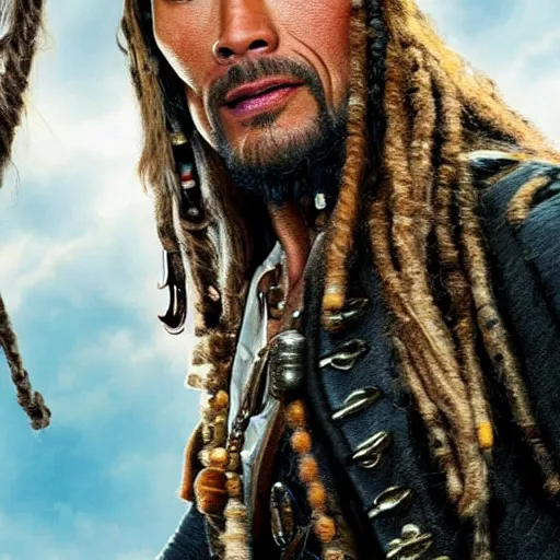 Prompt: Dwayne Johnson in Pirates of the Caribbean detail 4K quality super realistic