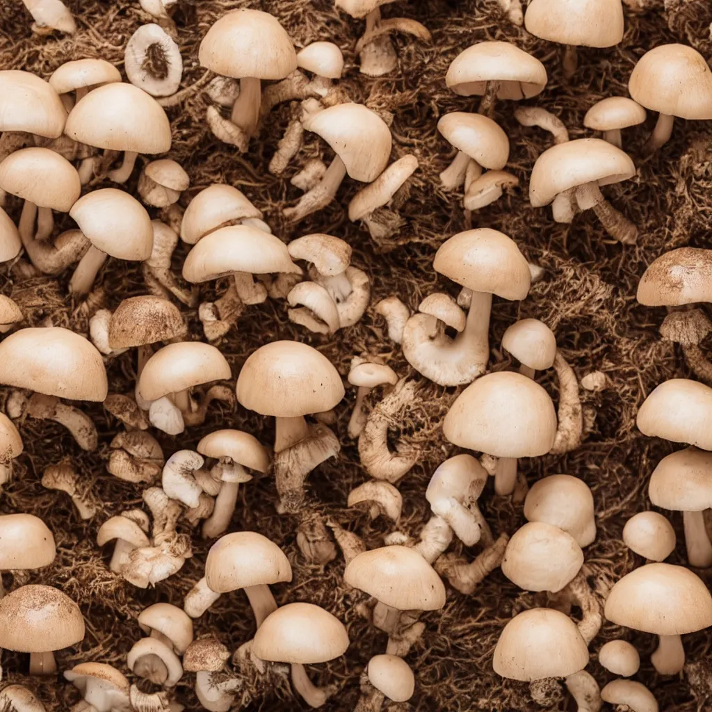 Prompt: a small collection of mushrooms, inside different wooden boxes. top down photo, close macro photo. studio photo, 8k