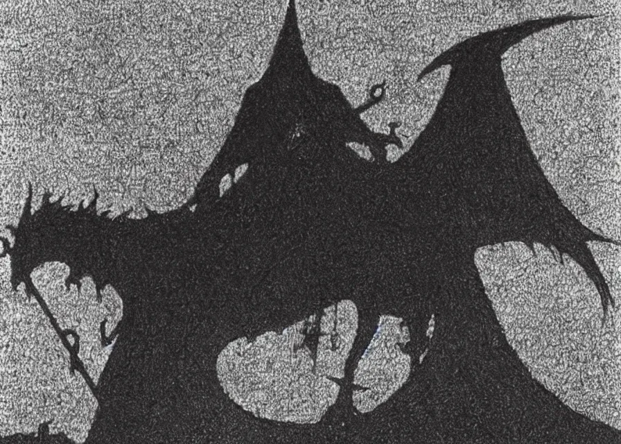 Image similar to the witch king of angmar rides upon black wings, by georges seurat