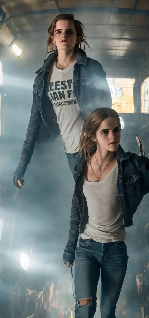 Image similar to Emma Watson in Ready Player One, XF IQ4, 150MP, 50mm, F1.4, ISO 200, 1/160s, natural light