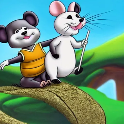 Image similar to jerry the mouse is riding a panda, cartoon tom and jerry series