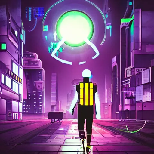 Image similar to cyberpunk android utility worker at night