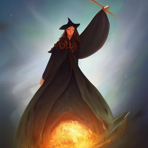 Image similar to wizard flying on the broom, digital art, artstation