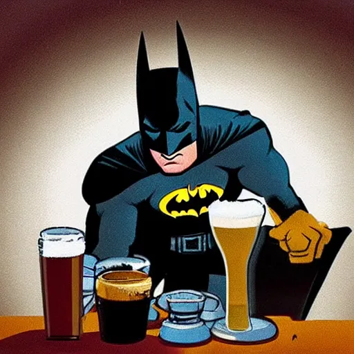 Image similar to batman pouring a pint for a horse aggressively