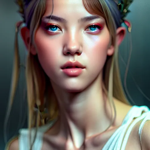 Image similar to beautiful digital painting of lalisa gray background with high detail, 8 k, stunning detail, photo by artgerm, greg rutkowski and alphonse mucha, unreal engine 5, 4 k uhd