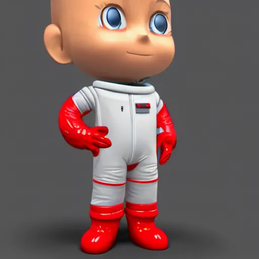 Prompt: chibi red astronaut 3 d model, with feet for legs