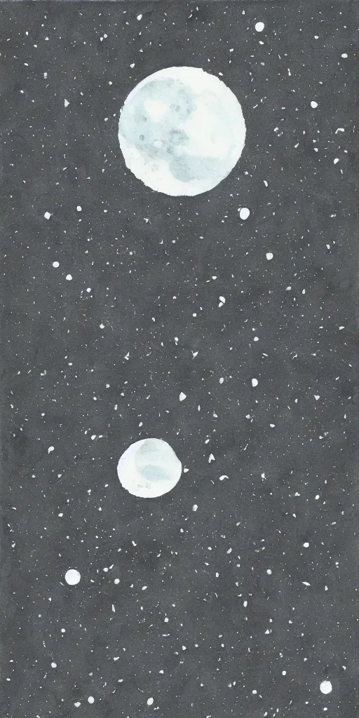 Prompt: traditional oriental water colour of space, liminal, lonely, highly detailed, black ink, moon hovers above