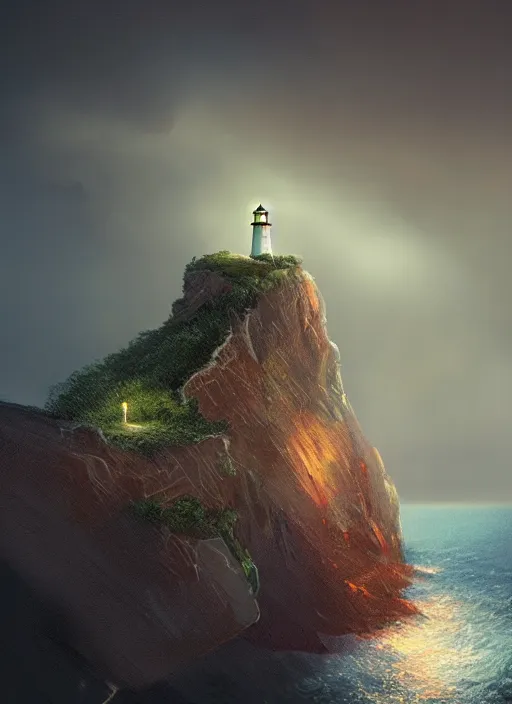 Prompt: light house on a cliff in a thunderstorm at night, dramatic lighting, cinematic, establishing shot, extremly high detail, photo realistic, cinematic lighting, post processed, concept art, artstation, matte painting, style by eddie mendoza, raphael lacoste, alex ross