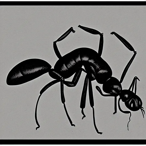 Image similar to ant, botanical illustration, black and white