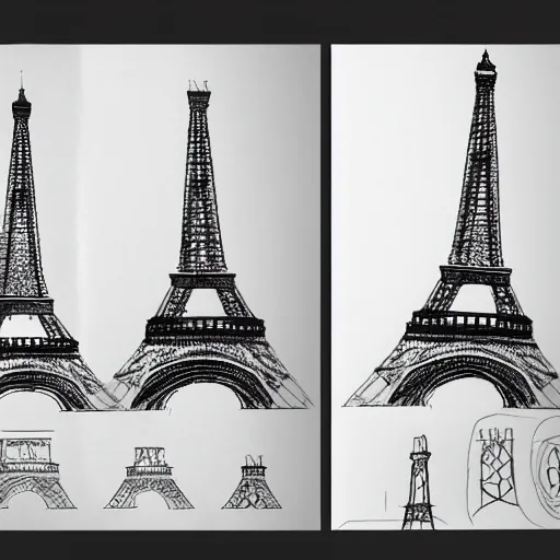 Image similar to rejected design sketches for the eiffel tower