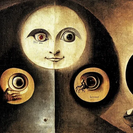 Prompt: a surrealist painting of the eyes of the sun by hieronymus bosch