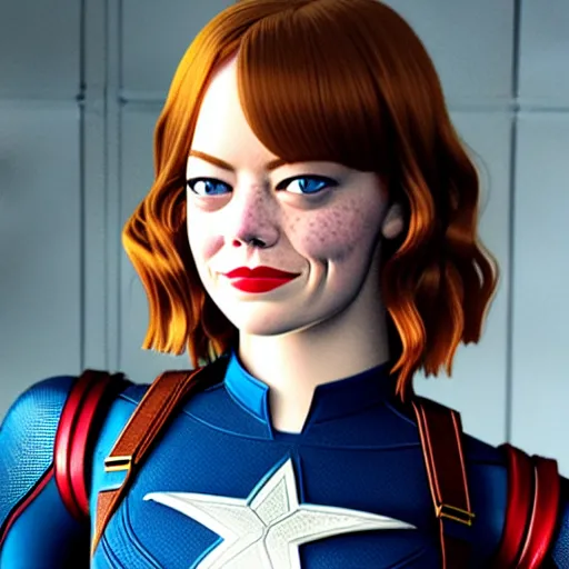 Image similar to Emma Stone as captain America