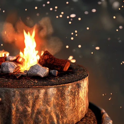 Image similar to a birthday cake made of a camp fire, space photography, concept art, octane render, unreal engine 5, highly detailed, high quality, 8 k, soft lighting,